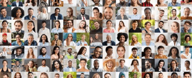 A collage of multicultural people.